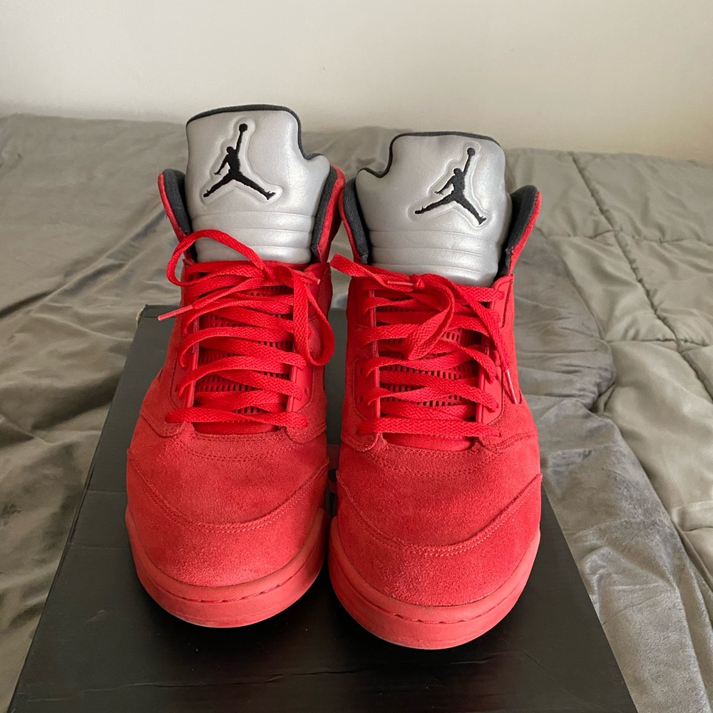 Red and blue pair of Retro Jordan 5s bundle